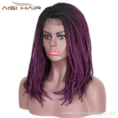 Aisi Hair Synthetic Braids Box Braids Lace Front Wig Long Straight Ombre Purple Glueless Lace Front Wigs For Black Women